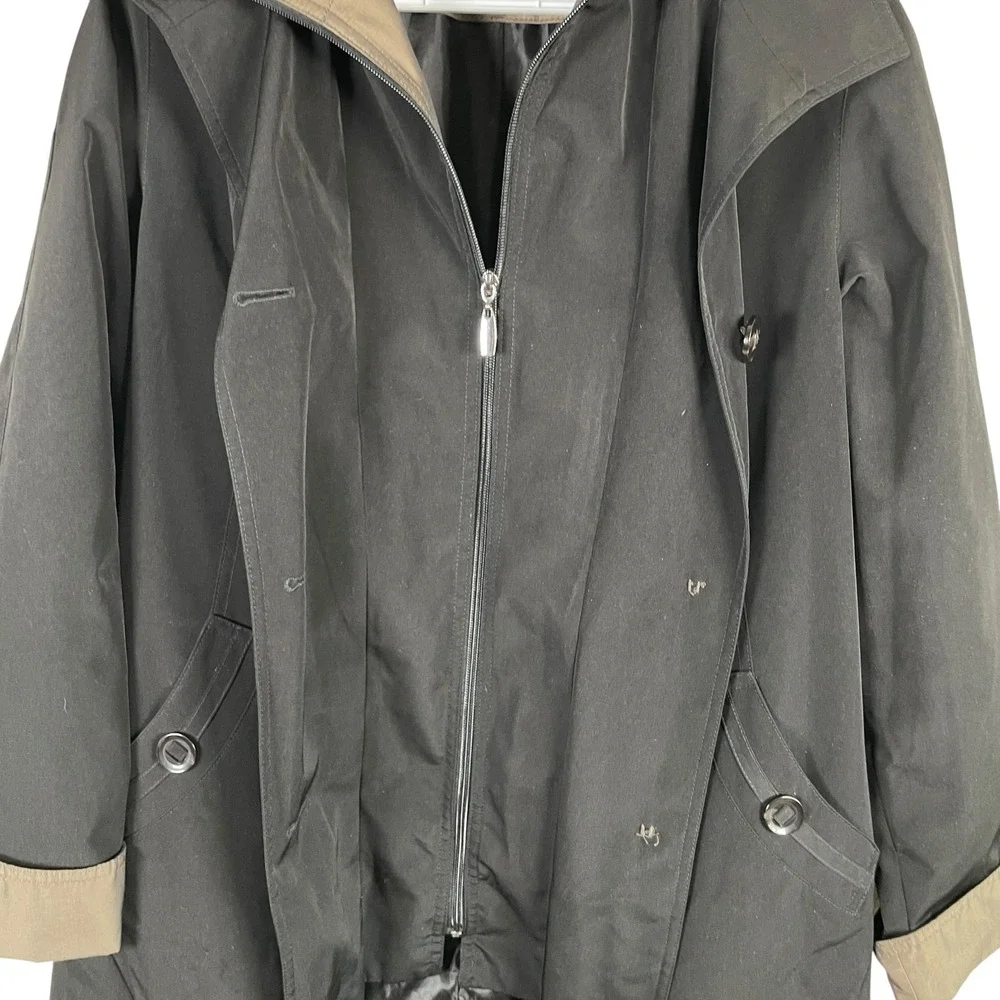Vintage Gallery Petite Trench Coat Womens Medium Petite PM Black Buttons Long‎